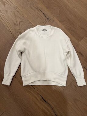 Quince Cream Crewneck Sweater with Rib Trim
